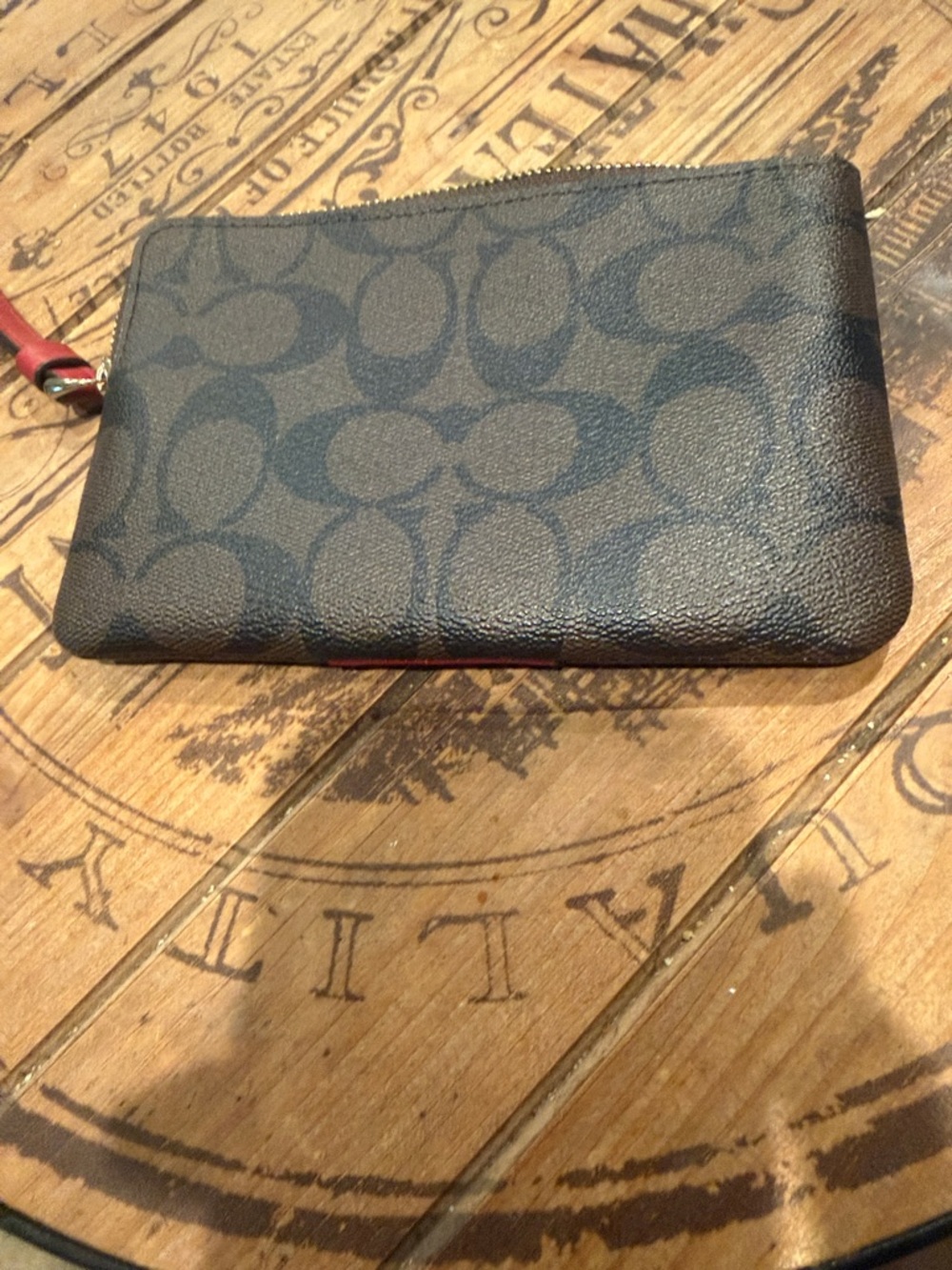Coach Black Signature Wristlet with Red Center Stripe - Picture 2 of 3
